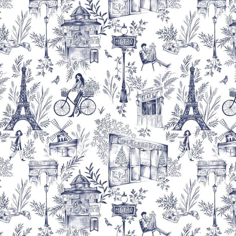 Printed Viscose BAGUETTE White / Blue